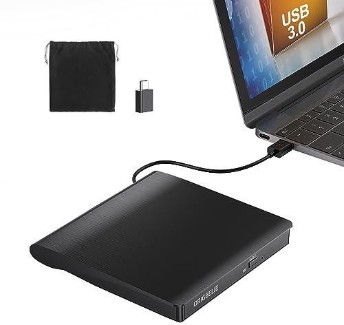 ORIGBELIE Masterizzatore DVD Esterno, Ultra Magro USB 3.0 Type-C CD/DVD +/-RW Drive, Plug & Play Lettore CD Esterno per PC Portatile Desktop Macbook Air/Pro Windows 11/10/8/7/XP Vista Linux Mac OS