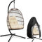 Swoods Hängesessel mit Gestell - Hängesessel Outdoor - Indoor und Outdoor - Hängstuhl mit Großen Kissen - Klapbarer Rattensessel - bis 150 kg - Beige