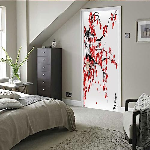 A.Monamour Türtapete Selbstklebend Türfolie Türposter 3D Malerei Des Sakura Blüten Japanischen Kirschbaums Auf Weißem Hintergrund Vinyl Folie Türdeko Tapete Wandbild Türaufkleber Türtattoo 85x215cm