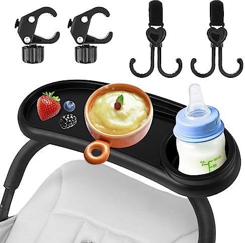 Stroller Snack Tray with Cup Holder Universal Child Food Tray Removable Reusable Baby Stroller Organizer with Adjustable Buckle and Hooks for Strollers