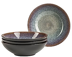 MÄSER 935130 Serie Teona Lot de 4 assiettes creuses avec glaçage réactif vert/marron et 4 grandes assiettes creuses pour pâtes et soupes en céramique dans une forme de coupe moderne et discrète en