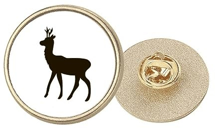 Brosche mit schwarzem Reh, rund, Metall, goldfarben, M