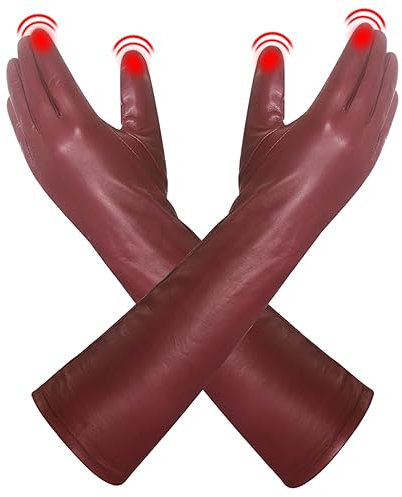 Harssidanzar Damen Lange Oper Touchscreen Texting Dress Up Lederhandschuhe GL014,Burgund,Größe M