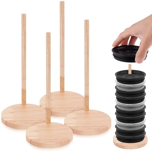 PEUTIER 4pcs Vertical Tumbler Lid Organizers, Space-Saving Design Detachable Water Bottles Tumbler Cup Cover Cap Stand Wooden Tumbler Lid Shelf Rack for Saving Kitchen Cabinet and Countertop Space