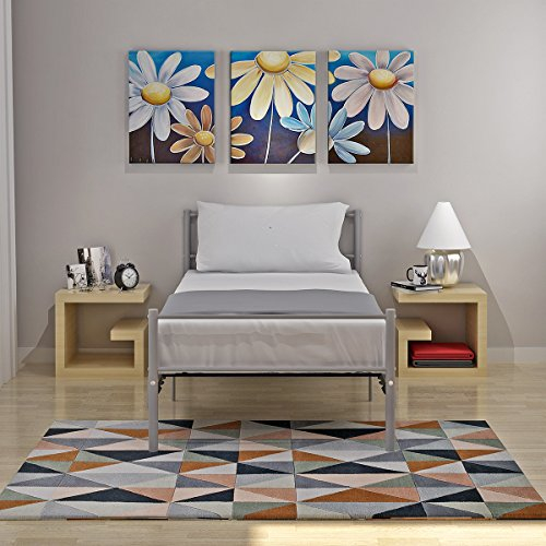 3ft Single Metal Bed Frame with High Headboard Strong Iron Platform Bed (Silver)