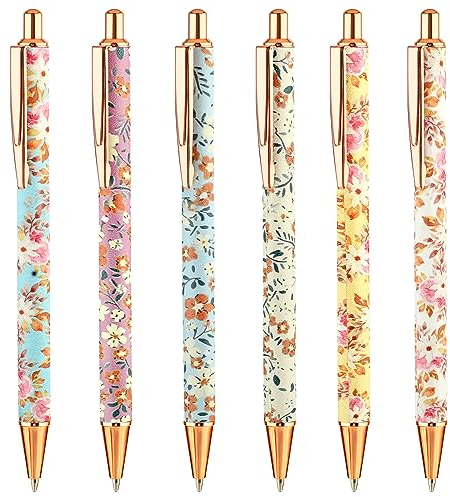 TIESOME Aesthetic Kugelschreiber, 6 Stück 1 mm Einziehbarer Blumen Kugelschreiber Gel Kugelschreiber mit schwarzer Tinte hübsche Stifte Glatte Schreibstifte Gelstift für Kollegen Bürogeschenke (B)