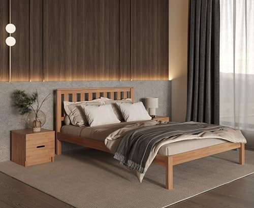 KROKWOOD Sofia Solid Wood Bed in Beech - Sturdy Natural Solid Wooden Bed Frame - Bed Slats Included - (Single) 90 x 190 cm