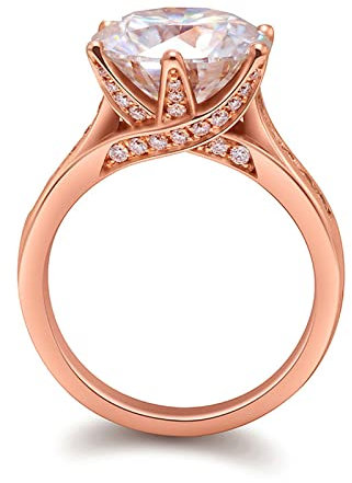 Lieson Verlobungsringe Frauen, 14K 585 Rotgold Ringe Damen Elegant Blume 6 Zinken Rund Moissanit mit 5ct Eheringe Rotgold Große 58 (18.5)