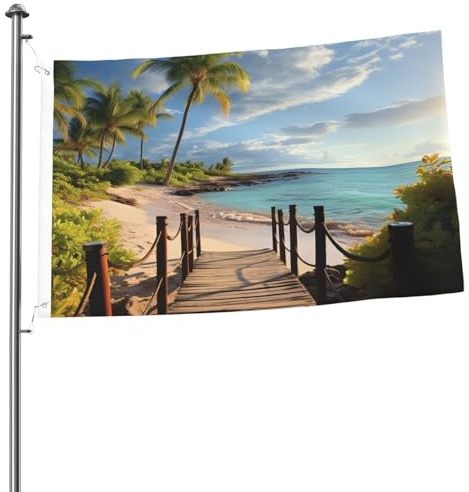 Flagge, 2 x 91 cm, Banner mit 2 Ösen, Palmen, Strand, Meer, Ozean, Außendekorationen, HD-Druck, 200D, strapazierfähiges Polyester, Banner für Urlaub, Hof, große Flaggen für Innen- und Außendekoration