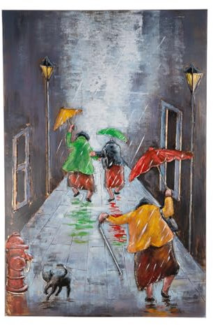 Rainy Dance - Handgefertigtes Metallbild einer regnerischen Tanzszene - Lebendige Kunst