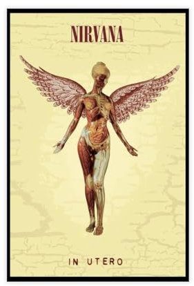 AmAzwi Album-Poster, Motiv: Nirvana In Utero Muziek, Poster, Leinwand-Poster, Schlafzimmer-Dekor, Sportlandschaft, Büro, Raumdekoration, Geschenk, ungerahmt: 50 x 75 cm