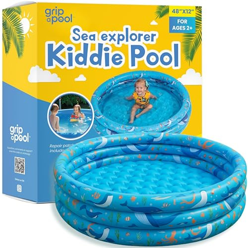 Inflatable Kiddie Pool for Toddlers, 48X12 Round Plastic Blow Up Kids Swimming Pool, Outdoor Water Play, Ball Pit Toys for Kids Age 2 3 4 5, Summer Essential Baby Splash Pools with Cushioned Floor