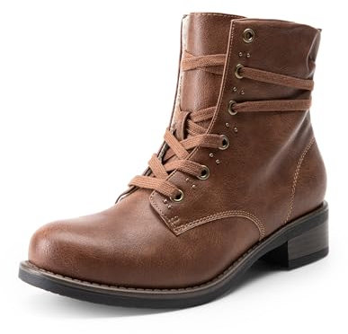 DREAM PAIRS Stivali da Donna con Tacco Stivaletti Donna con Lacci Fashion Stivali Stivaletti con Zip Plateau e Tacco Alto,Size 40,Marrone,SDAB2429W-E
