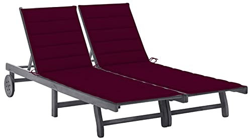 Rantry Sonnenliege Doppelliege 2-Personen-Sonnenliege mit Auflage Relaxliege Gartenliege Liegestuhl Strandliege Terrassenliege Liege für Garten, Balkon, Terrasse Grau Weinrot Akazie Massivholz