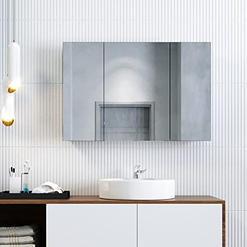 ZANOFIRA Triple Mirror Door Bathroom Cabinet Wall Mounted Stainless Steel Bathroom Cabinets with Mirror and Adjustable Shelves 600 x 900 mm