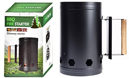 Holzkohle-Kaminanzünder, Hitzebeständiger Edelstahl-Schnellfeueranzünder für das Kochen Im Freien (BLACK)