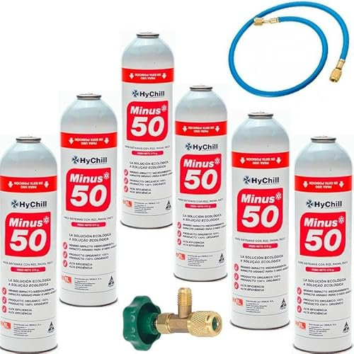 REPORSHOP 6 Gasflaschen Minus 50 375 g + Ventil + Ersatzschlauch R22 R404a R407C R502 Freeze Organico