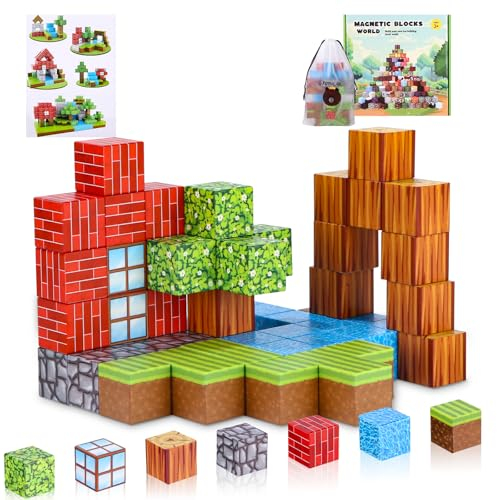 Blocchi magnetici, 64 pezzi Blocchi magnetici per bambini, Kit di costruzione Montessori del bosco Cubi sensoriali per bambini piccoli, magnetici per bambini e bambine dai 3 ai 10 anni