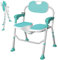 Folding Shower Chair with Arms & Back Support, 350LB Capacity, 5-Level Adjustable, Non-Slip Feet, Privacy Cutout, Heavy Duty Bath Stool for Elderly, Disabled, Seniors & Pregnant Women