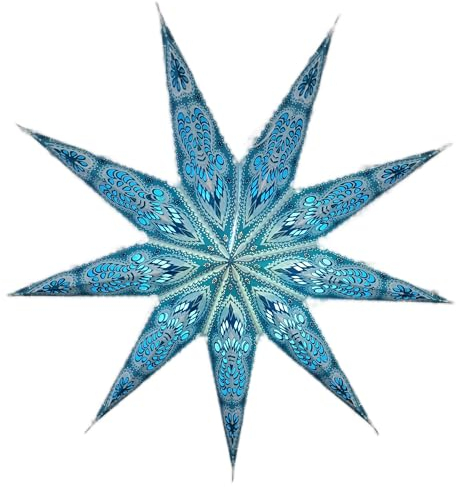 YEPSIO Pantalla de lámpara de papel con 9 puntas, pantalla grande de 60 cm, decoración colgante de estrella para Navidad, boda, hogar, fiesta de cumpleaños (turquesa brillante)