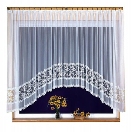 Gardinen Vorhangen Weiß 600x120 cm (BxH) Dominika Stores Gardinen mit Kräuselband Kurz Jacquard Scheibengardine Wohnzimmer Vorhänge Fertiggardine Küchengardinen Bogen Kurzstores