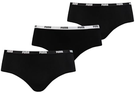 PUMA 3er Pack Damen Unterwäsche Unterhose Pantys Slips Iconic Hipsters, Farbe:Schwarz, Wäschegröße:XL, Artikel:-200 Black