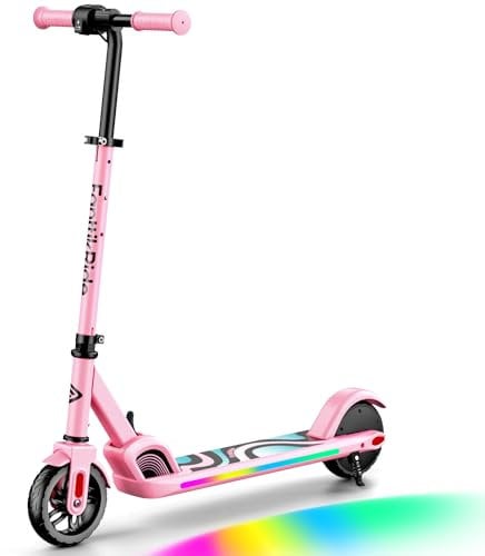 FanttikRide C9 Pro Elektroroller für Kinder ab 8 Jahren, Bunte Regenbogenlichter, 8/12/16 km/h, 8KM Reichweite, LED-Anzeige, Höhenverstellbar, Faltbar, für Jungen und Mädchen Rosa