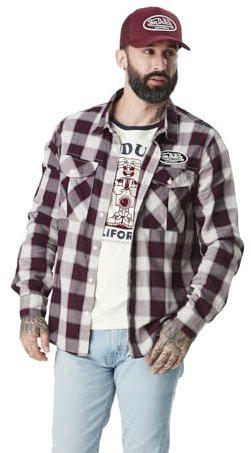 Chemise Homme Manches Longues, Chemise à Carreaux, Coupe Droite Arch, Rouge/Blanc cassé L