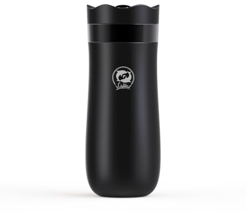 RECAFIMIL Cafetera portátil de prensa francesa, cafetera francesa de viaje, taza de café de acero inoxidable, 12 onzas (negro-nuevo)