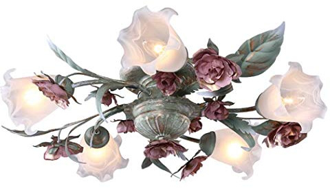ZERAPH 3-armiger/5-armiger floraler Kronleuchter in pastoraler, rustikaler Rosen-Deckenleuchte für Schlafzimmer, Esszimmer, Eingang, romantische Kunst-Kronleuchter-Beleuchtung, 110–240 V, E14, 5 Kopf