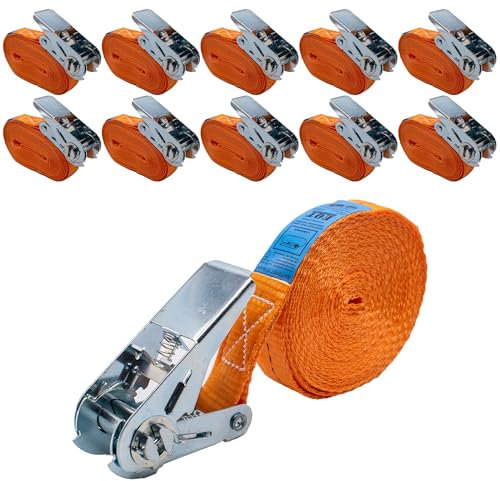 EQT 10 Stück 800kg 6m Spanngurte mit Ratsche einteilig Zurrgurte DIN EN 12195-2 TÜV GS