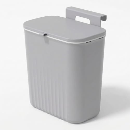 plasteo Hängender Mülleimer 9 Liter für Küche Bad Haushalt zum Einhängen an Türen/Schubladen oder auf jeder glatten Fläche Biomüll Küchenabfall
