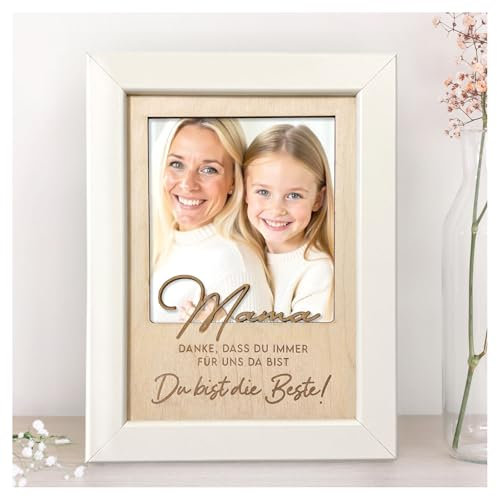 Grandora Bilderrahmen mit persönlicher Gravur für Mama - Danke DASS du Immer da bist Holzbilderrahmen Geschenk für Mama Geburtstag Weihnachten Muttertag XHG1005