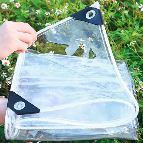 Klare Plane, wasserdicht, transparente Plane, 0,35 mm dick, PVC-Kunststoffabdeckung, winddichte Markisenüberdachung für den Außenbereich, Terrassenüberdachung, 400 g/m², mit Seil (210 cm x 200 cm (6,9