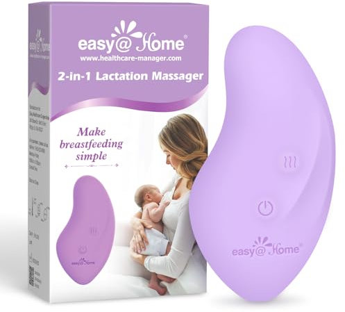 Easy@Home Masajeador de lactancia, dispositivo 2 en 1 con vibración para mujeres lactantes, alivio del dolor de pecho, promueve el flujo de leche materna