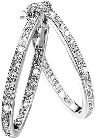 Ohrringe Sterling Silber 925 Creolen für Damen Creolen Ohrringe Runden, Glänz Kleine Creolen Zirkonia Strasssteine Hypoallergen Creolen Ohrringe Knorpel Ohrringe für Damen (Silver)