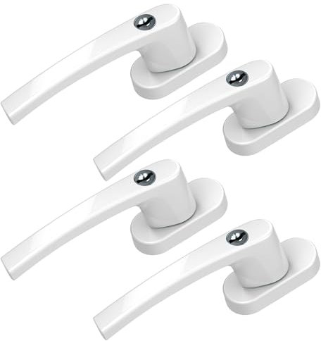 BASI | 4er Set Fenstergriff abschließbar | Gleichschließend | Farbe Weiß | Aluminium| Kindersicherung | Stiftlänge 35 mm | Griff für Fenster Terassentür | 4 Stück | 8 Schlüssel