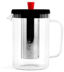 H&H-Teiera in Vetro Borosilicato Trasparente da 1L con Filtro in Acciaio Inox 18/10