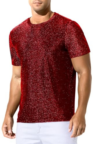 Casey Kevin Glitzer Hemd Herren Metallic Shirt Pailletten Oberteil Tops Männer T-Shirt Kurzarm Shirt Disco Party Kostüm