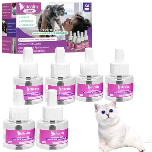 FELICALM Paris – Neue PHEROMONE-Formel für Katzen und Kätzchen – 6 Nachfüllpackungen mit 48 ml – Anti-Stress für Katzen – beruhigend – Glück und Harmonie