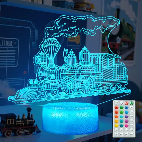 POSSHE Zug-Nachtlicht, Geschenke mit Zug-Motiv, 3D-Illusions-Nachtlicht mit 16 Farbwechsel, Fernbedienung mit Timer, Kinderzimmer-Dekoration