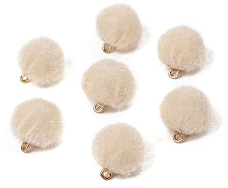 Anevous 30 Stück Pompons Schlüsselanhänger, Pom pom Taschenanhänger, Pompons Schlüsselring, Plüschball Schlüsselanhänger, Bommel Anhänger für Frauen Hüte Schuhe Taschen Zubehör,Beige