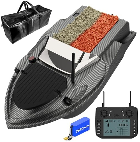LANGSHI GPS Smart RC Fischköderboot, 3KG Laden Auto Kreuzfahrt Doppelmotor Große Kapazität 800M Fernbedienung Entfernung LED Nachtlicht Boot, 20000mAh (Grundversion)