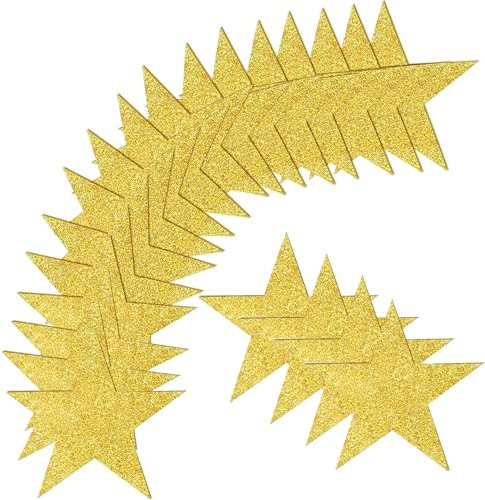 100 Stück Stern Ausschnitte Papier, Basicon Silber Glitzer Fünf Sterne Konfetti Ausschnitte 6 Zoll Papier Schimmer Sterne für Board Akzente Wand Party Dekoration(Gold)