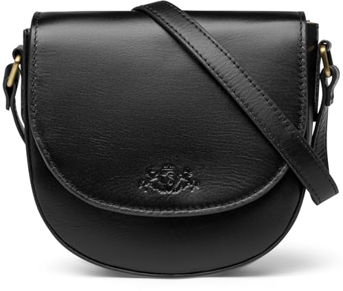 SID & VAIN Umhängetasche echt Leder - Crossbody Bag Trish - Schultertasche Damentasche mit Schultergurt - Ledertasche Damen schwarz handgefertigt
