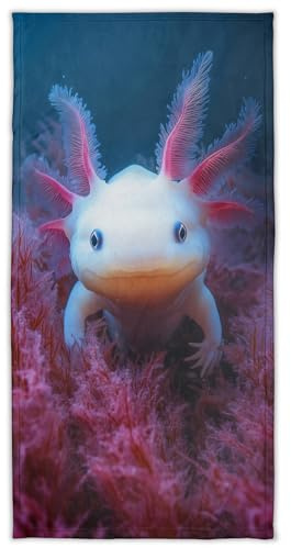 YISUMEI Badetuch mit Axolotl zwischen Algen, 70 x 140 cm Mikrofaser Strandtuch, Weich und Saugfähig Handtücher für Bad und Pool
