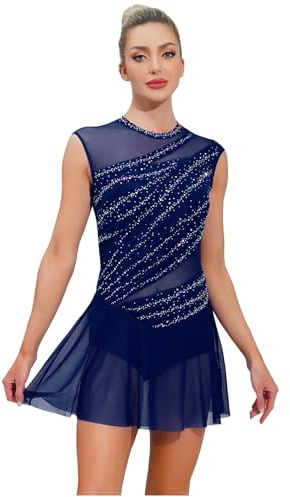 Linjinx Kürkleider Eiskunstlauf Damen Tanzkleid Ärmellos Rollkragen Ballettkleid Gymnastik Leotard Turnanzug Tanzkostüm Skating Kleid