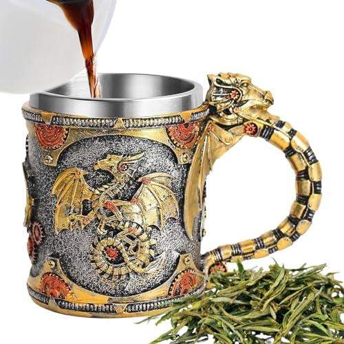 Kustimantu Tasse,0,4 Liter Edelstahl Becher Mittelalter Stil - Deko Für Schreibtisch Kaffee Bier Whiskey Geschenk Party Campingpicknick Halloween