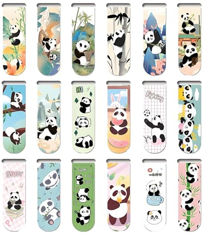 18 Stück Panda Lesezeichen Magnetisch, Personalisiert Lesezeichen, Magnetlesezeichen für Einschulung Geschenk, Mitgebsel Geburtstag, für Schule, Student, Lehrer, Leseliebhaber (Mehrfarbig 1)