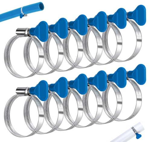 ilauke 12 Stück Schlauchschellen Set, 25-40mm Einstellbare schlauchschellen pool, Edelstahl Schlauchschelle Schlauchklemme mit Blau Griff, für Pool Waschmaschine Wasserrohr Gasrohr Garten